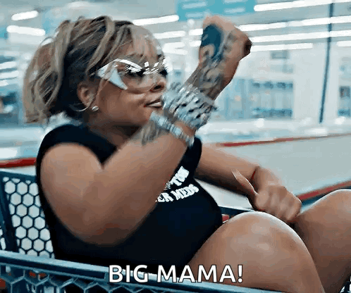 Woman Sitting In Shopping Cart Saying Big Mama GIF