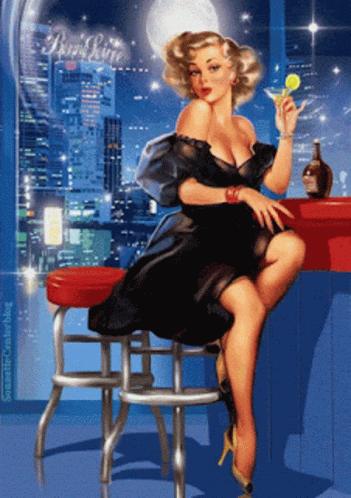Woman Sitting on Bar Stool Holding Martini