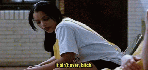 Woman Sitting On Chair Saying It Aint Over Bitch GIF