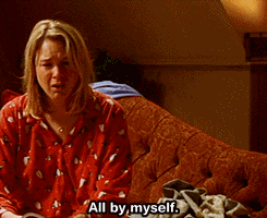 Woman Sitting on Couch Saying All By Myself