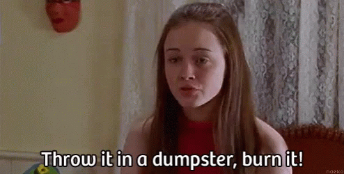 Woman Sitting on Couch Saying Throw It in Dumpster Burn It