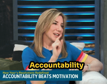 Woman Sitting On Couch With Accountability Sign GIF