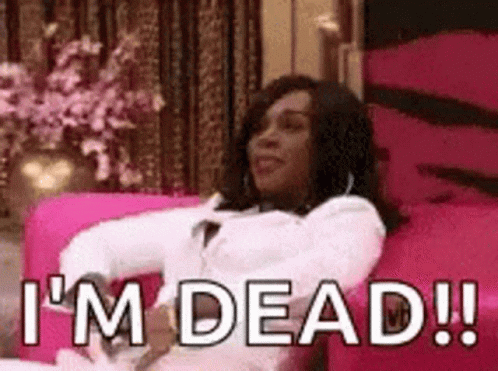 Woman Sitting On Pink Couch Saying Im Dead GIF