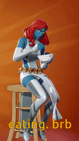 Woman Sitting on Stool Saying Eating Brb