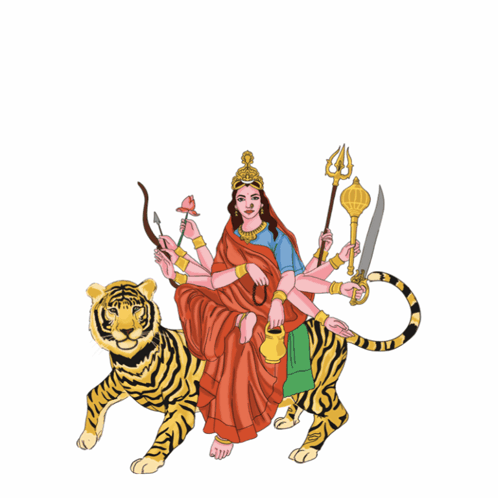 Woman Sitting On Tiger जय माता दी GIF