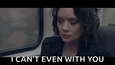Woman Sitting On Train Eyes Closed Saying I Can't Even With You GIF