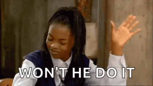 Woman Sitting with Hands in Air Won't He Do It