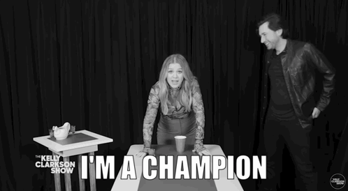 Woman Sitting With Im A Champion GIF