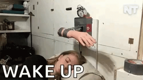 Woman Sleeping With Wake Up Text