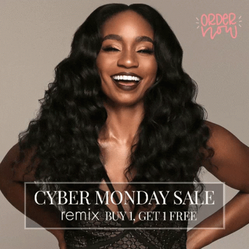 Woman Smiling at Cyber Monday Sale