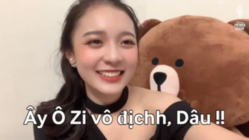 Woman Smiling Holding Teddy Bear Ay O Zi Vo Dichh Dau GIF