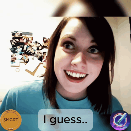 Woman Smiling In Front Of Screen Saying I Guess GIF