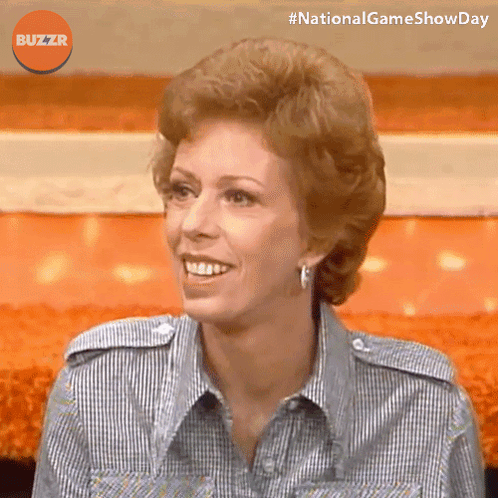 Woman Smiling With Buzzr Logo Behind Her GIF