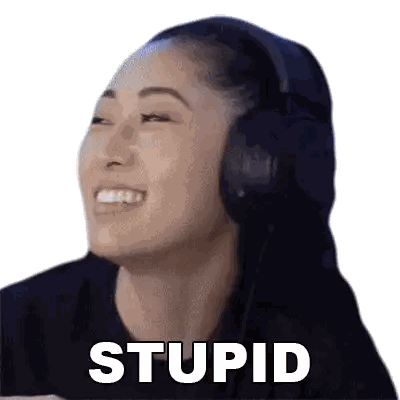 Woman Smiling With Headphones and Stupid Text