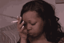 Woman Smoking Cigarette And Holding Head GIF