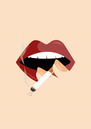 Woman Smoking Cigarette With Red Lips GIF