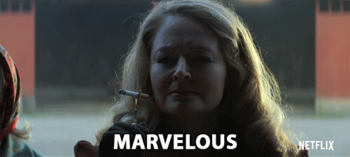Woman Smoking Cigarette With Word Marvelous