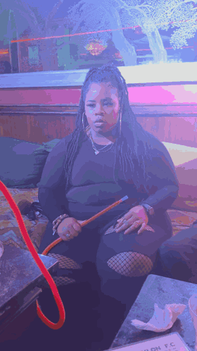 Woman Smoking Hookah with Nylon FC Sign