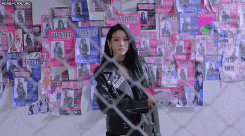 Woman Standing Before Wanted Posters GIF