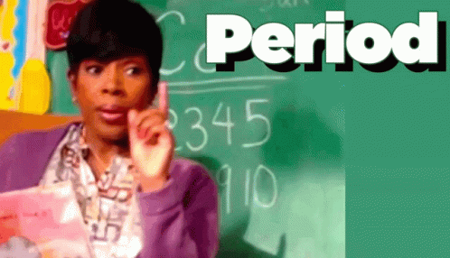 Woman Standing In Front Of Chalkboard With Period GIF