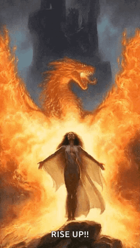 Woman Standing in Front of Dragon Saying Rise Up