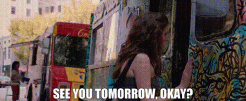 Woman Standing In Front Of Food Truck Saying See You Tomorrow GIF