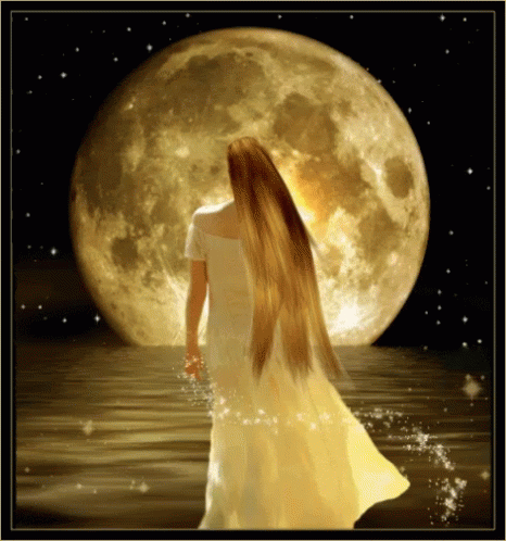 Woman Standing In Front Of Full Moon GIF