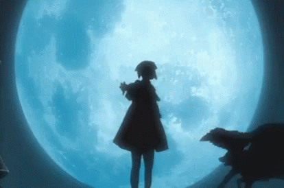 Woman Standing In Front Of Full Moon With Dog GIF