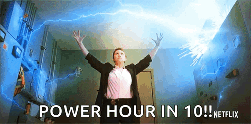 Woman Standing In Front Of Lightning Bolt Power Hour In 10 Netflix GIF