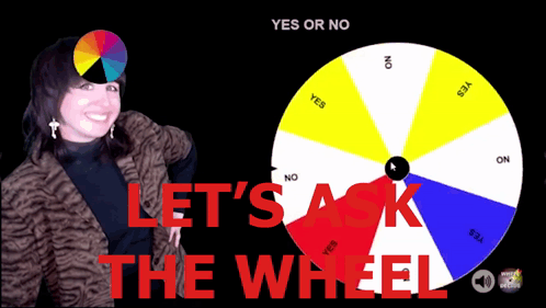 Woman Standing In Front Of Yes Or No Wheel GIF