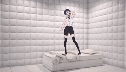 Woman Standing on Bed