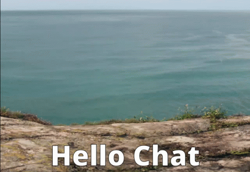 Woman Standing On Cliff Overlooking Ocean Hello Chat GIF
