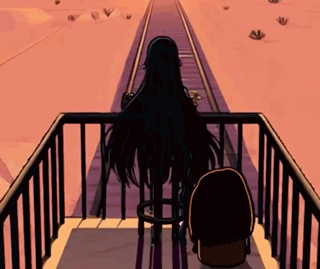 Woman Standing on Railing Looking at Train Track