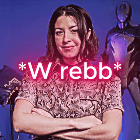 Woman Standing With Arms Crossed In Front Of Wrebb Sign GIF