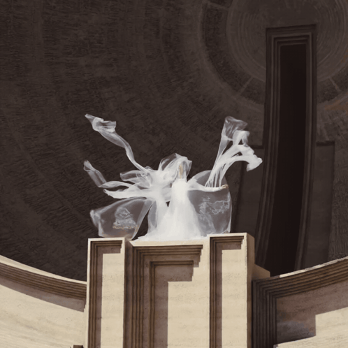 Woman Statue In White Dress At L Building GIF