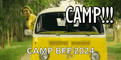 Woman Sticking Head Out of Yellow Van Camp BFF 2024