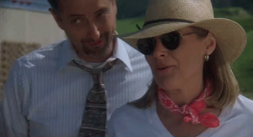 Woman Straw Hat Sunglasses, Man He Monster Under GIF