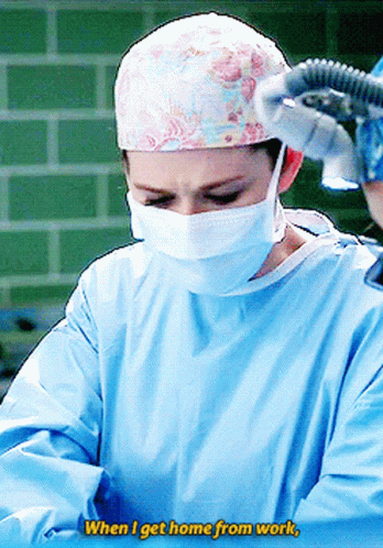 Woman Surgical Gown Mask When Home From Work