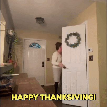Woman Surprise Reaction Animated Happy Thanksgiving GIF