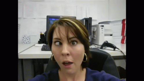 Woman Surprised Sitting At Dell Computer GIF