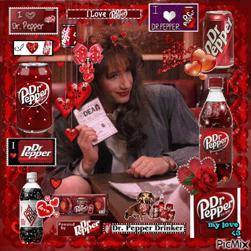 Woman Surrounded by Dr Pepper Products