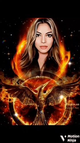 Woman Surrounded By Flames And Phoenix GIF