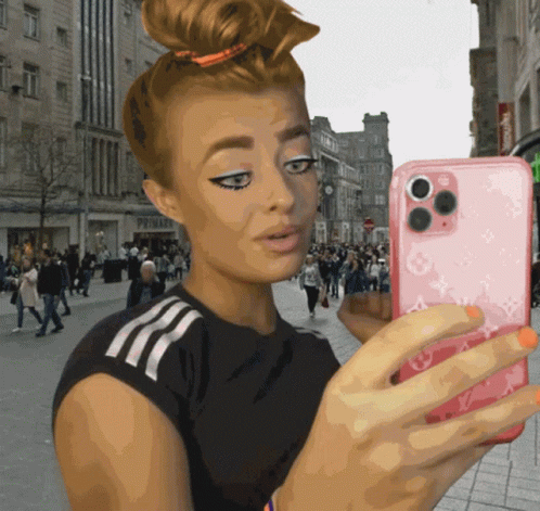 Woman Taking Selfie With Pink Louis Vuitton Phone GIF