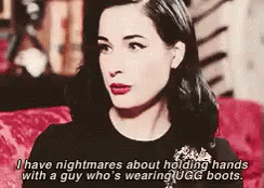 Woman Talking About Holding Hands Guy Ugg Boots GIF