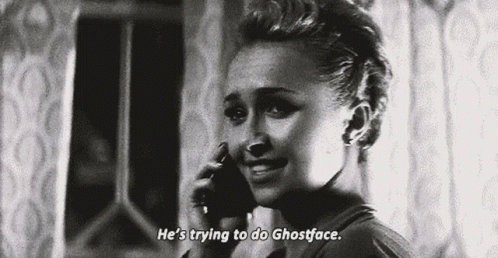 Woman Talking on Cell Phone Saying He's Trying to Do Ghostface