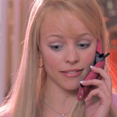 Woman Talking on Pink Phone Urgent Thank You