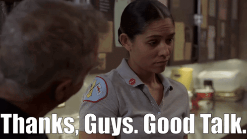 Woman Talking to Man Saying Thanks Guys Good Talk