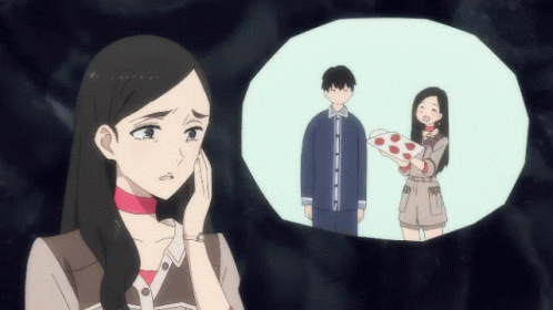 Woman Thinking About Man And Woman Holding Heart GIF