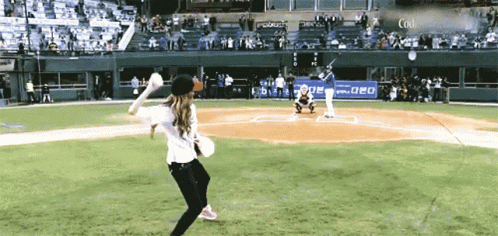 Woman Throwing Baseball Field Sign Dea