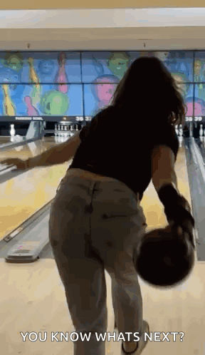 Woman Throwing Bowling Ball Says You Know Whats Next